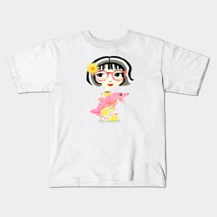 Girl with Pink Dolphin / Maisie & Moon Kids T-Shirt